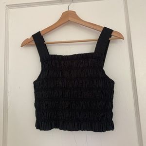 everlane black smocked top